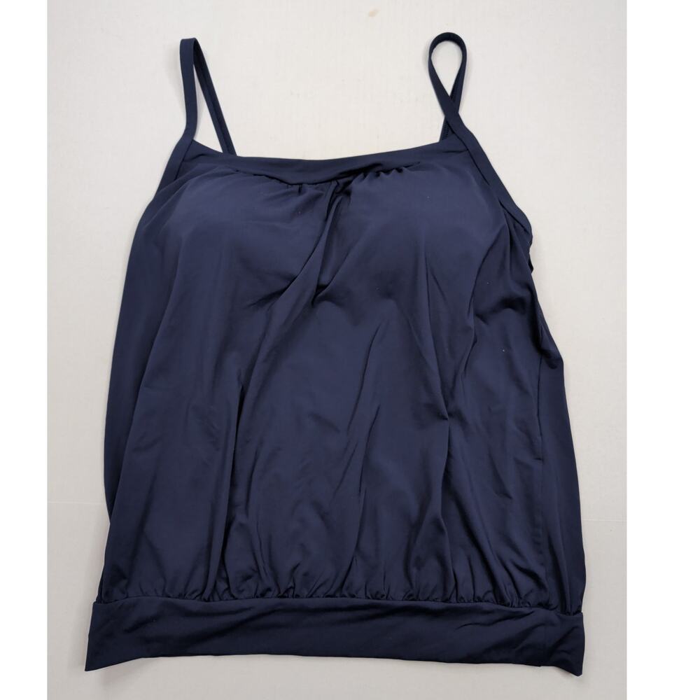 Lands' End Tankini Swim Top Navy Blue Adj. Straps Built in Bra Size 12